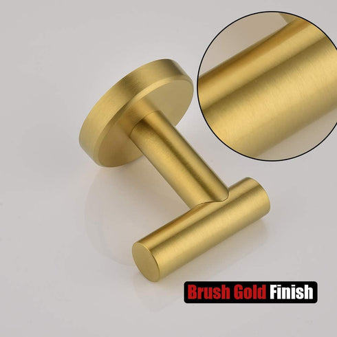 JQK Bathroom Towel Hook Brushed Gold, Brass Coat Robe Clothes Hook for Bathroom Kitchen Garage Wall Mounted (Pack of 2), SUS 304 Stainless Steel 0...