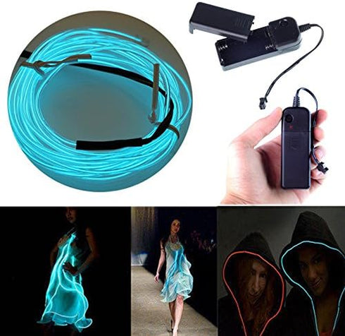 Searik EL Wire Fluorescent Green Lights 16.4ft/5m, Portable EL Wire Glowing Rope Lights LED Strips with Battery Controller for Halloween Decoratio...