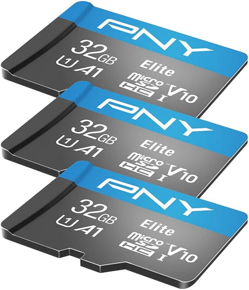 PNY 32GB Elite Mobile Accessories Class 10 U1 V10, A1 microSDHC Flash Memory Card for Mobile Devices - 100MB/s, Full HD, UHS-I, micro SD 3-Pack...