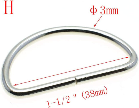 10pcs/Pack 1-1/2 inch Metal D Ring Semi-Circular Non Welded Nickel Plated for Hardware Bags Ring Hand DIY Accessories(Nickel, Webbing Size 38mm)...