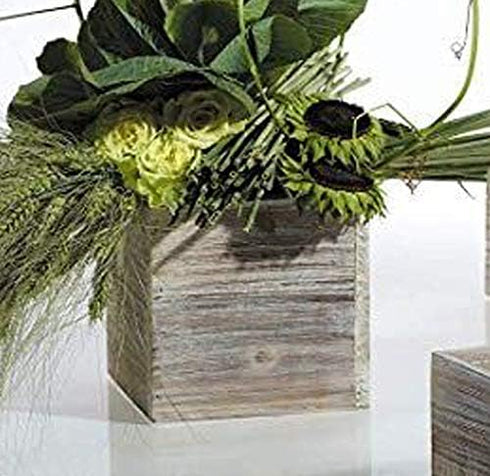 4" Square Rustic Wood Planters with Plastic Liner - Set of 2...
