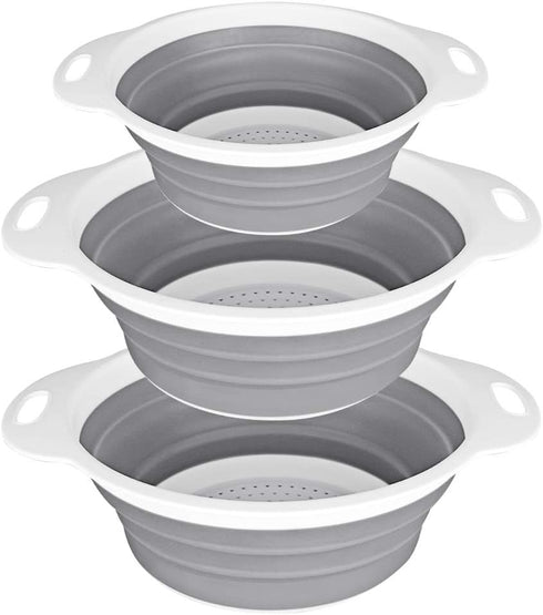 QiMH Collapsible Colander and Strainer Set of 3-2 PC 4 Quart(1 gal) and 1 PC 2 Quart(0.5 gal) - BPA Free & Dishwasher-safe Silicone Kitchen Foldab...
