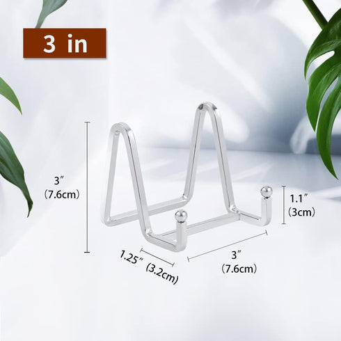 Plate Holder Easel Display Stand - 3 inch Metal Plate Stands for Display - Tabletop Picture Stand - Silver Iron Easels for Display Pictures | Phot...