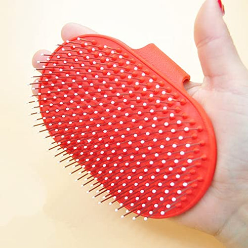 Pet Rubber Grooming Brush Bath Brush Massager with Adjustable Loop Handle Stainless Steel Pin, Random Color...