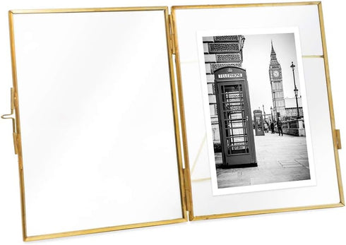 Isaac Jacobs 6x8, Antique Gold, Vintage Style Brass and Glass, Metal Floating Picture Frame (Vertical) with Locket Closure, for Photos, Art, & Mor...