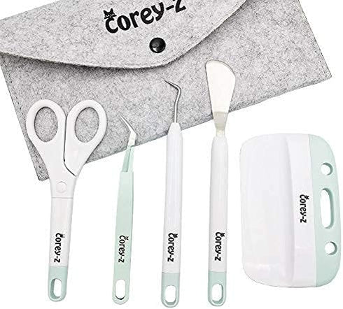 Craft Vinyl Weeding tools,Precision Craft Vinyl Tools Set,Weeders, Tweezers,Scissors, Spatula,XL Scraper and Felt storage bag. for Cricut/Silhouet...