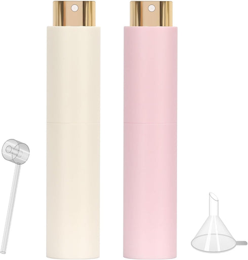 Atomizer Perfume Spray Bottle - 10ml 2pcs Empty Refillable Spray Bottle for Travel with 2 Types of Refill Tools Pink+Beige...
