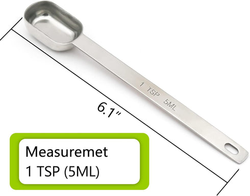 5PCS 1 Teaspoon(1Tsp | 5 mL | 5 cc | 1/3 Tablespoon) Single Measuring Spoon, Stainless Steel Individual Spoons, Long Handle Spoons Only...