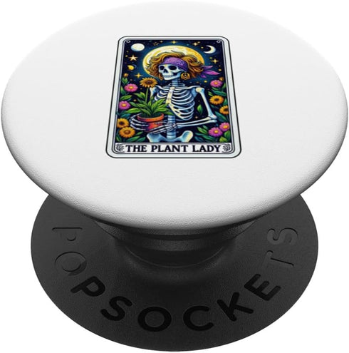 Funny Plant Lady Tarot Vintage Skeleton Floral Moon Garden PopSockets Standard PopGrip...