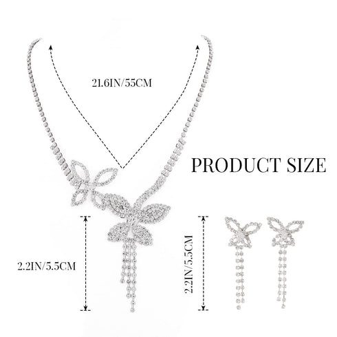 Unicra Silver Bride Wedding Jewelry Sets Butterfly Rhinestone Bridal Necklace Earrings Set Prom Costume Choker Necklaces for Women and Girls...