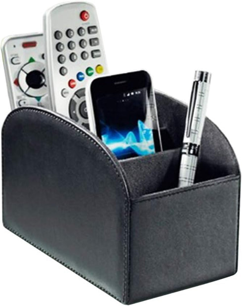 Remote Control Holder Organizer Table Desk Leather Control Storage TV Remote Control Organizer with 4 Spacious Compartments (Black 1)...
