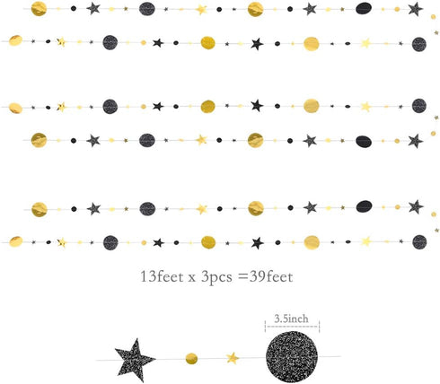Cheerland Black Gold Party Decorations Star Garland Moon Stars Hanging Star Streamers Birthday Wedding Baby Shower Graduation NYE 2024 New Year Ei...