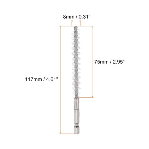 3pcs Nylon Bore Brush 8mm Dia Cleaning Wire Brush with Handle 1/4 Inch Hex Shank for Tubes, Ports, Bearings...