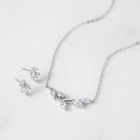 SWEETV Wedding Jewelry Set for Bride Bridesmaid, Cubic Zirconia Leaf Vine Wedding Earrings Necklace Bracelet Set, Bridal Jewelry Set for Wedding P...