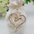 14K Rose Gold Silver Double Heart Shaped Necklace Shiny Crystal Stud Earrings Wedding Jewelry Set Best Gifts...