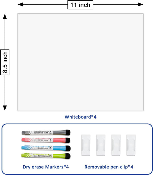 8.5" x 11" Dry Erase Board Removable Adhesive for Wall/Fridge, 4 Pack Nonwoven Foam White Erasable Sheet…...