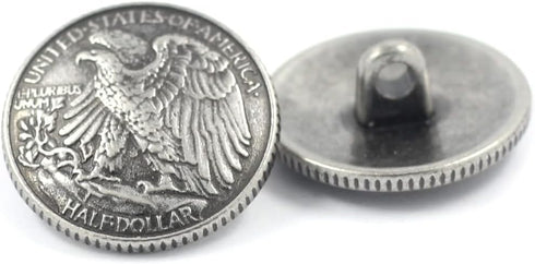 Bezelry 12 Pieces Bald Eagle Coin Style Metal Shank Buttons. 21mm (13/16 inch) (Gray Silver)...