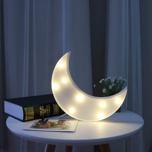Pooqla Decorative LED Crescent Moon Marquee Sign - Moon Marquee Letters LED Lights - Nursery Night Lamp Gift - Ramadan Decorations for Home(White)...