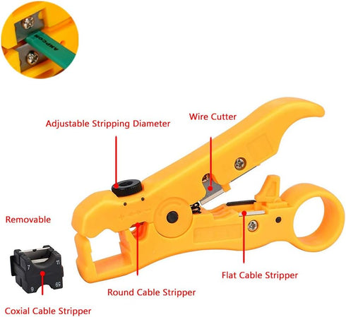 Universal Coaxial Cable Stripper Cutter Stripping Tool for Flat/Round UTP Cat5 Cat6 Coax RG59 /RG6/7/11, 2 Pack...