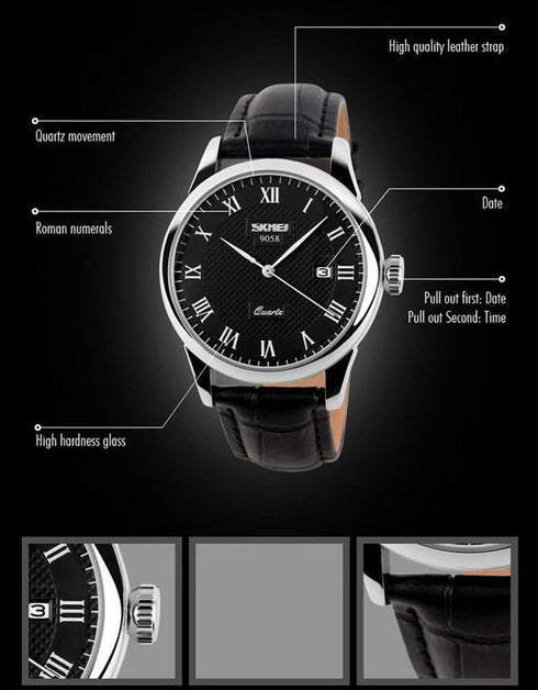 MASTOP Mens Quartz Watch Roman Numeral Business Casual Fashion Analog Wrist Watch Classic Calendar Date Window 30M Waterproof Comfortable Leather ...