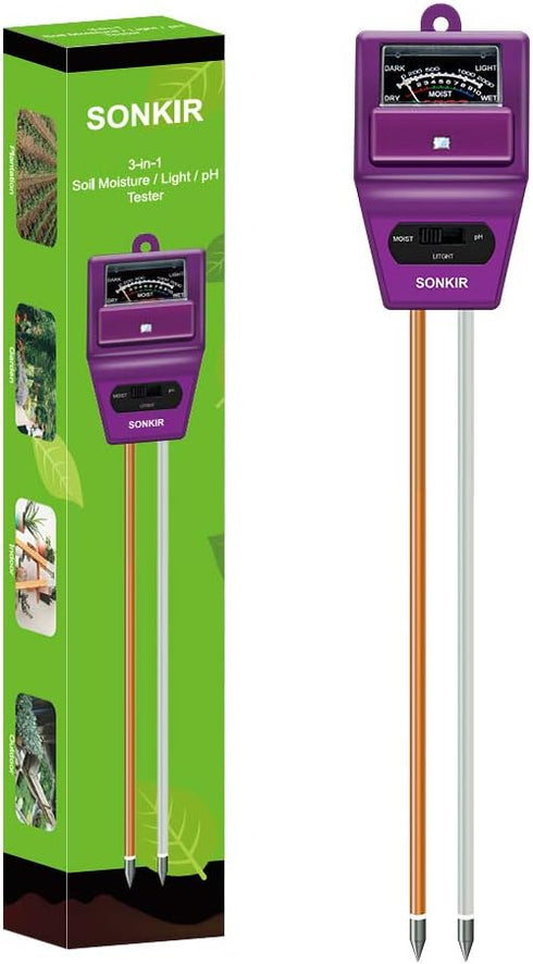 Soil pH Meter, MS05 3-in-1 Soil Moisture/Light/pH Tester Gardening Tool Kits for Plant Care, Great for Garden, Lawn, Farm, Indoor & Outdoor Use (P...