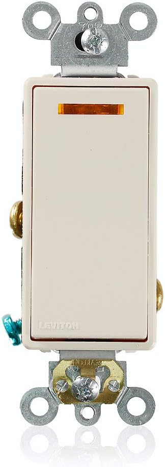 Leviton 5631-2T 20-Amp 120-Volt Decora Plus Rocker Lighted Handle, Illuminated OFF Single-Pole AC Quiet Switch, Light Almond, Image......