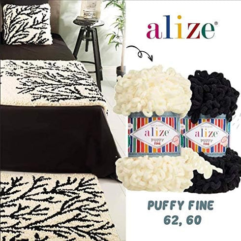 Alize Puffy Fine Baby Blanket Small Loop 100% Micropolyester Soft Yarn Lot of 4skn 400gr 64yds (218 - Baby Blue)...