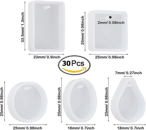 Accfore Pack of 30 Jewellery Resin Moulds,Jewellery Making Kit,DIY Jewelry Casting Molds for Resin Casting,Necklace,Pendant,Jewelry Craft Making,D...