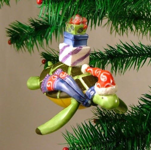 Cape Shore Sea Turtle Christmas Ornament Wearing a Santa Hat and Scarf, Carrying Presents on His Back, 6-inches, Ceramic, Multicolor...
