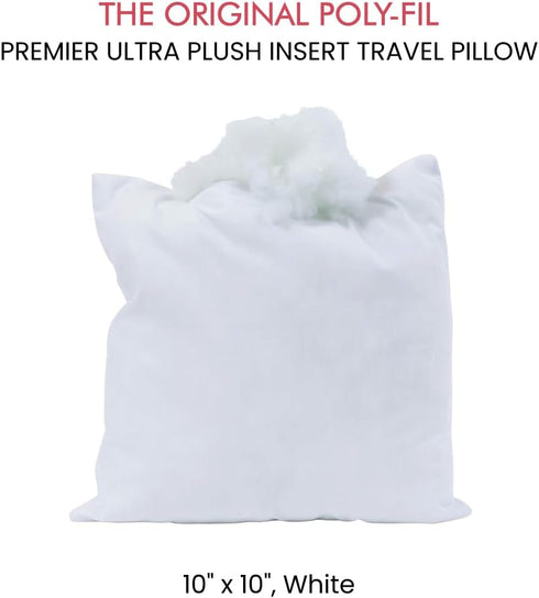 Fairfield Poly-Fil Premier Ultra Plush Insert Travel Pillows and Home Decor, 10 x 10-Inch, White...