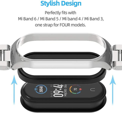MIJOBS Strap for Xiaomi Mi Band 6 Mi Band 5, Metal Strap Compatible with Mi Band 4 Mi Band 3 Replacement Wristband Stainless Steel Watch Band for ...