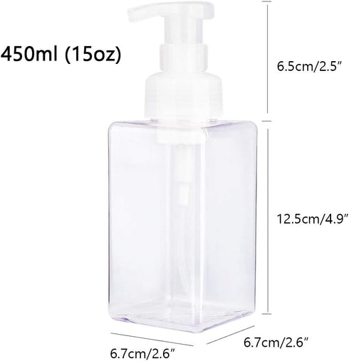 UUJOLY Foaming Soap Dispenser, 450ml (15oz) Refillable Pump Bottle Plastic for Liquid Soap, Shampoo, Body Wash (2 Pcs) (Clear)...
