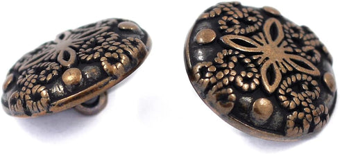 Bezelry 12 Pieces Flower Carvings Metal Shank Buttons. 18mm (11/16 inch) (Antique Copper)...