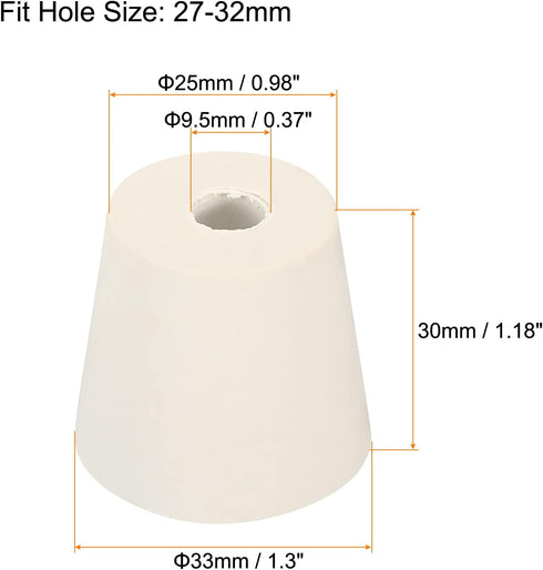 MECCANIXITY Rubber Tapered Plug 25mm to 33mm with Hole Test Tubes Bungs Stopper White for Lab Home 5 Pieces...