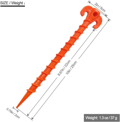 Canopy Stakes Canopy Anchors Beach Tent Stakes Heavy Duty Screw Shape 25 cm 10 inch - 8 Pack Orange Tent Stake for Outdoor Hiking Camping...