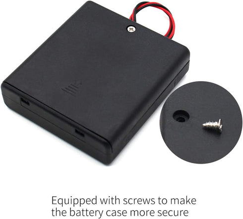 4Pcs AA Battery Holder with Leads Wires ON/Off Switch and Screw Cap Case Back Cover Connection 4 Slots x 1.5V Battery Spring Clip Storage Box (4-P...