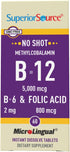 Superior Source No Shot Vitamin B12 Methylcobalamin (5000 mcg), B6, Folic Acid, Quick Dissolve Sublingual Tablets, 60 Ct, Increase Energy, Healthy...