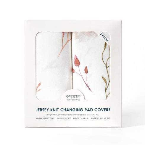 GRSSDER Stretch Ultra Soft Jersey Knit Changing Pad Cover Set 2 Pack, Change Table Pad Covers Fit 32"/34" x 16" Pads Safe and Snug, Pretty Waterco...