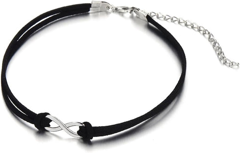 COOLSTEELANDBEYOND Ladies Womens Black Choker Necklace with Small Infinity Love Charm Pendant...