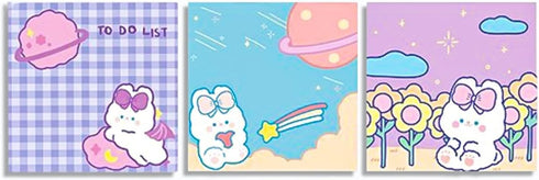 3Pack Cute Rabbit Sticky Notes 90 Sheets Kawaii Notepad Self-Stick Note Pads Sticky Notes for Kids Cute School Office Supplies...