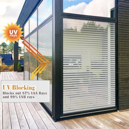 LEMON CLOUD Privacy Window Film Self-adhesive No-Glue Static Cling Stripe Pattern Frosted Window Film Decorative Privacy Glass Film for Office Hom...