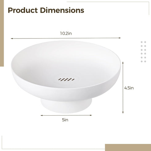 Fruit Bowls with Draining Holes, 10.2" Large Fruit Basket with Removable Pedestal, White Plastic Decorative Bowl, Fruit Countertop Vegetable Holde...