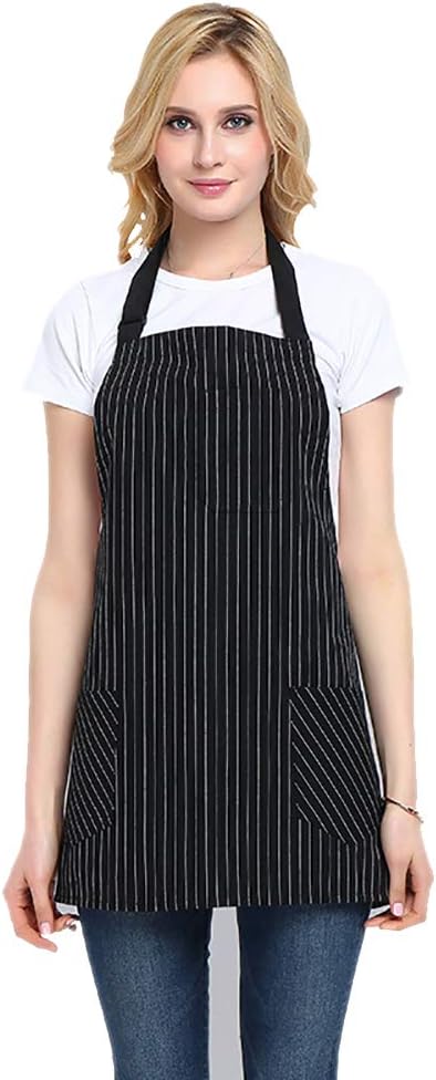 Somotersea Kitchen Apron with Pockets Adjustable Bib Apron for Cooking Pinstripe...