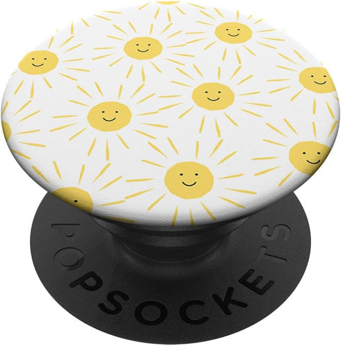 Smiling Sun Pattern Cute Happy Sunny Face Nature Cartoon PopSockets Standard PopGrip...