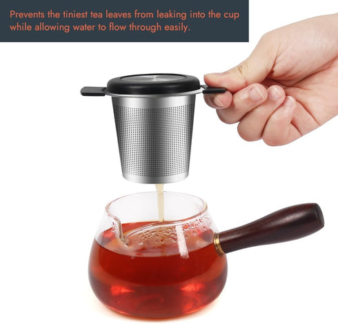 2pcs Tea Infuser for Loose Leaf Tea, Stainless Steel Tea Steeper with Heat Proof Handle, Extra Fine Mesh Tea Strainer, Gift for Tea Lovers (Black,...