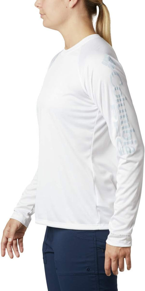 Columbia Women's Plus Size PFG Tidal Tee II Sun Protection Long Sleeve Shirt, White/Cirrus Grey Logo, 2X...