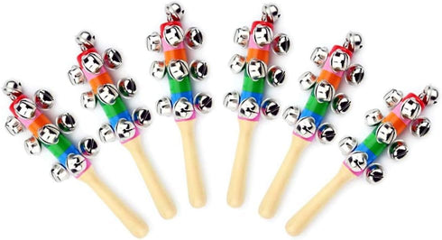 6Pcs Wooden Jingle Hand Bells,Rainbow Handle Wooden Bells Jingle Stick Shaker Rattle Baby Kids Children Musical Toys...