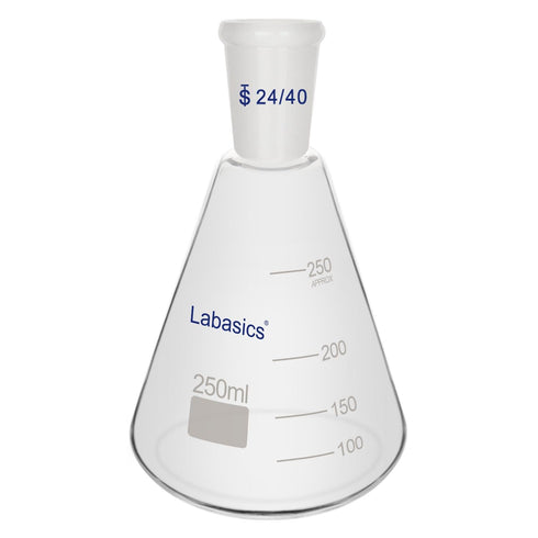 Glass 24/40 Erlenmeyer Flask, Borosilicate Glass Heavy Wall Flask with 24/40 Standard Taper Outer Joint, 250 ml...