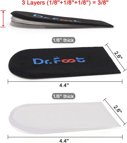 Dr.Foot Adjustable Orthopedic Heel Lift Inserts, Height Increase Insole for Leg Length Discrepancies, Spurs, Heel Pain, Sports Injuries, Achilles ...