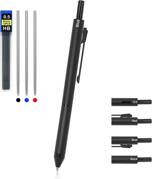 YOUMI Multicolor pen 4 in 1 Multifunction Pen with Metal Cased 0.5mm Mechanical Pencil Red Ballpoint Pen Blue BallpointPen and Black Ballpoint Pen...